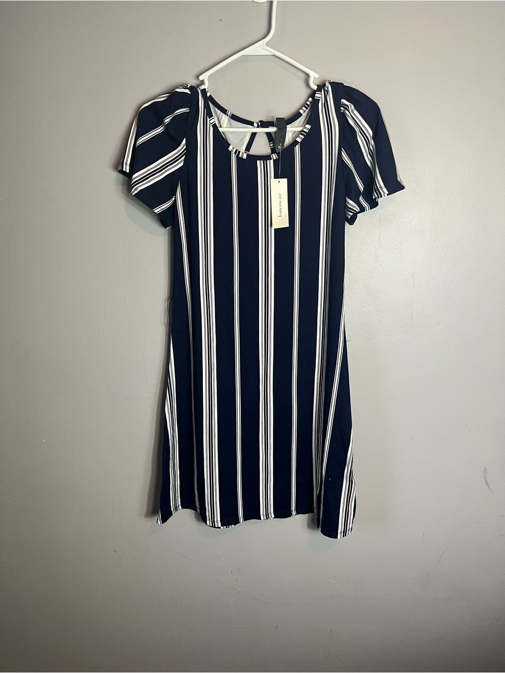 NWT Francesca's Navy and White Stripe Short Sleeve Mini Dress Sz Small